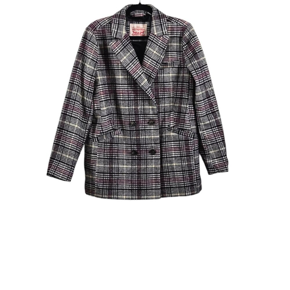 Levi Strauss Size Small Women's Peacoat Plaid Lined Black Cream Maroon